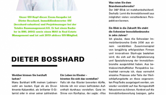 7 Fragen an Dieter Bosshard im Magazin des Schweizer Immobilienschätzer-Verbandes (SIV)
